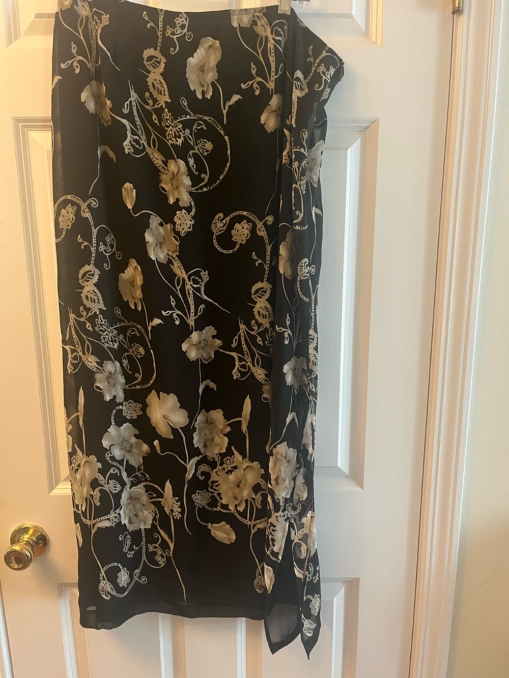 Vintage Black Floral Skirt Cream Flower Print